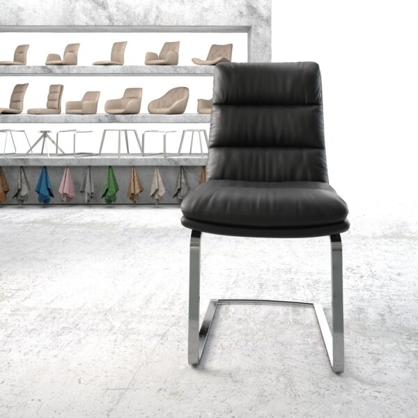 Jídelní židle Abelia-FlexPravá Kůže Černá Cantilever Flat Chrome-plated