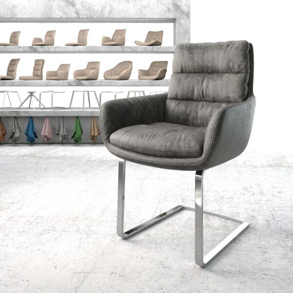 Jídelní židle Abelia-Flex s područkami Šedá Vintage Cantilever Flat chromovaná