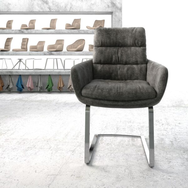 Jídelní židle Abelia-Flex s područkami Šedá Vintage Cantilever Flat chromovaná