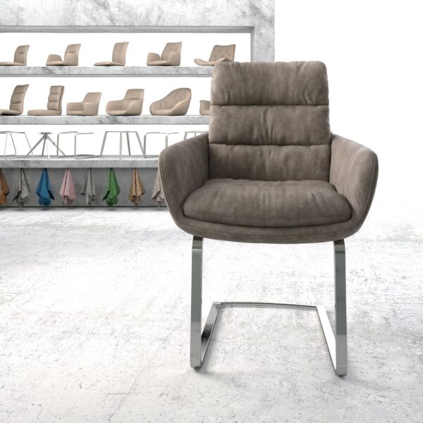 Jídelní židle Abelia-Flex s područkami Taupe Vintage Cantilever Flat chromovaná