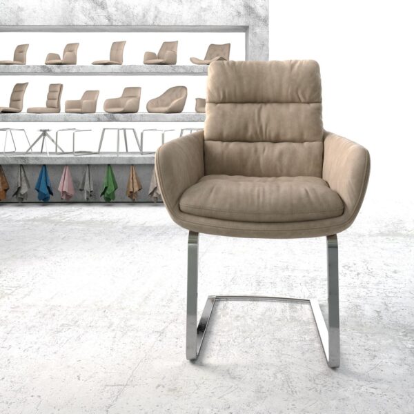 Jídelní židle Abelia-Flex s područkami Béžová Vintage Cantilever Flat chromovaná