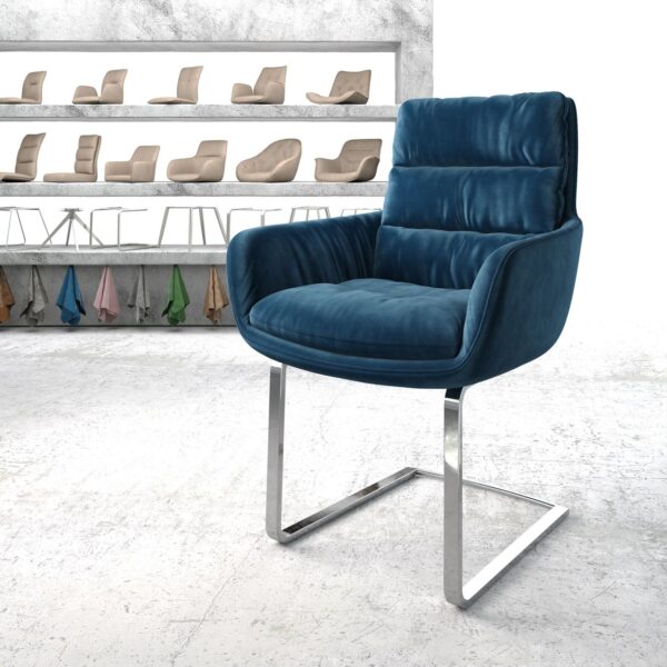 Jídelní židle Abelia-Flex s područkami Samet Modrá Cantilever Flat chromovaná