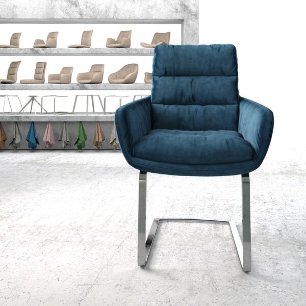 Jídelní židle Abelia-Flex s područkami Samet Modrá Cantilever Flat chromovaná
