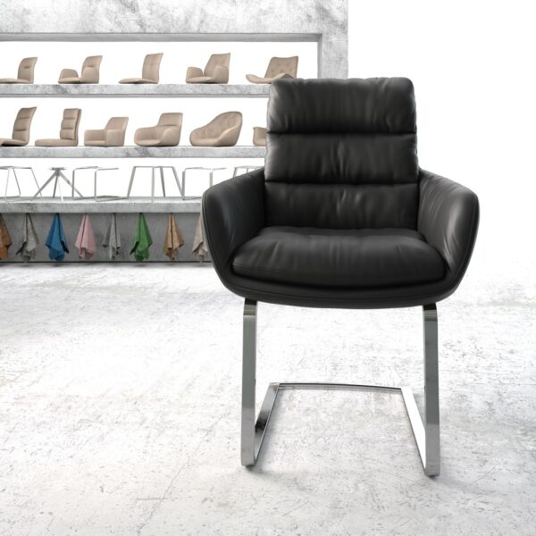 Jídelní židle Abelia-Flex s područkami Pravá kůže Černá konzola plochá chromovaná