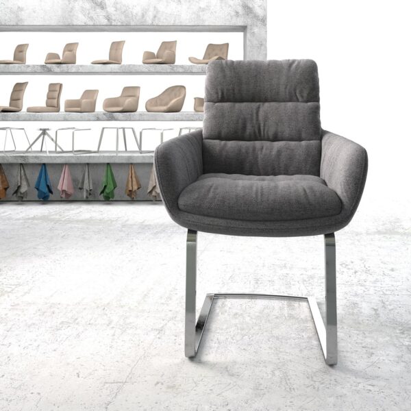 Jídelní židle Abelia-Flex s područkami Texturovaná tkanina Světle Šedá Konzola Plochá Chromovaná látka