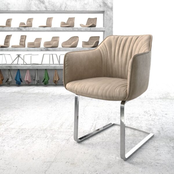 Jídelní židle Elda-Flex s područkami Béžová Vintage Cantilever plochá chromovaná