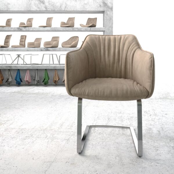 Jídelní židle Elda-Flex s područkami Béžová Vintage Cantilever plochá chromovaná