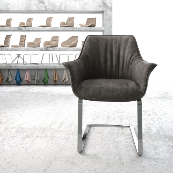 Jídelní židle Keila-Flex s područkami Antracit Vintage Cantilever Flat Chromovaná
