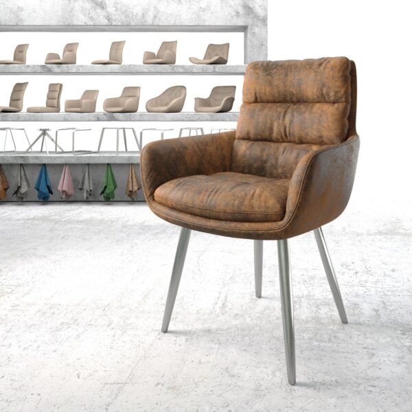 Jídelní židle Abelia-Flex s područkami Hnědá Vintage 4-nohá kuželová nerezová ocel