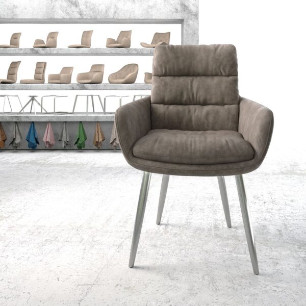 Jídelní židle Abelia-Flex s područkou taupe vintage zaoblená podnož nerezové oceli