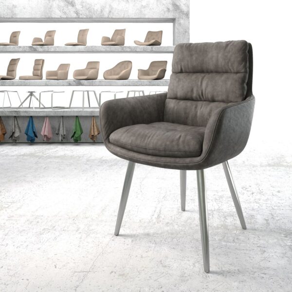 Jídelní židle Abelia-Flex s područkami antracit Vintage 4-nohá kuželová nerezová ocel