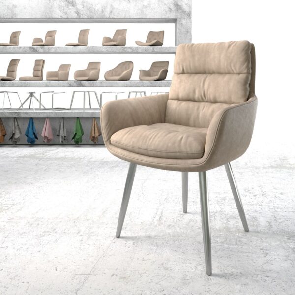 Jídelní židle Abelia-Flex s područkami Béžová Vintage 4-nohá kuželová nerezová ocel