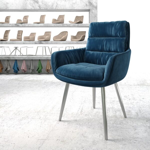 Jídelní židle Abelia-Flex s područkami Samet Modrá 4-nohá kónická nerezová ocel