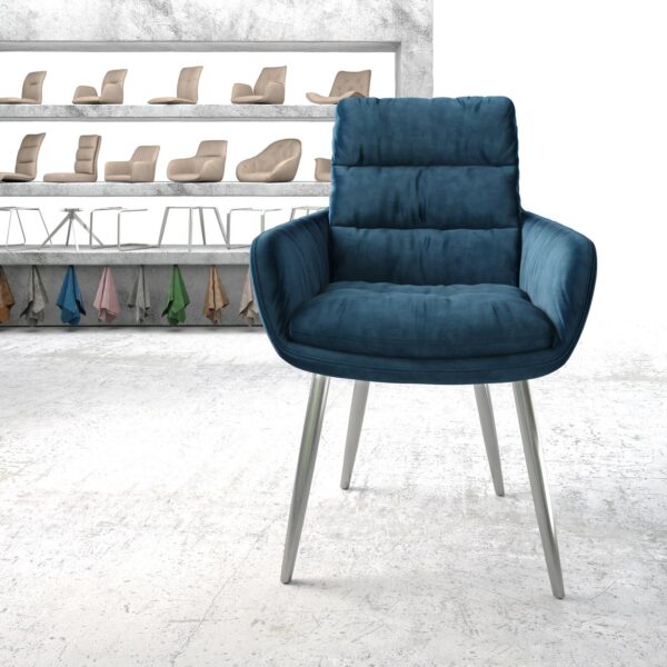Jídelní židle Abelia-Flex s područkami Samet Modrá 4-nohá kónická nerezová ocel