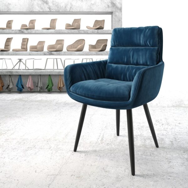 Jídelní židle Abelia-Flex s područkami Samet Modrá 4-nohá kónická Černá