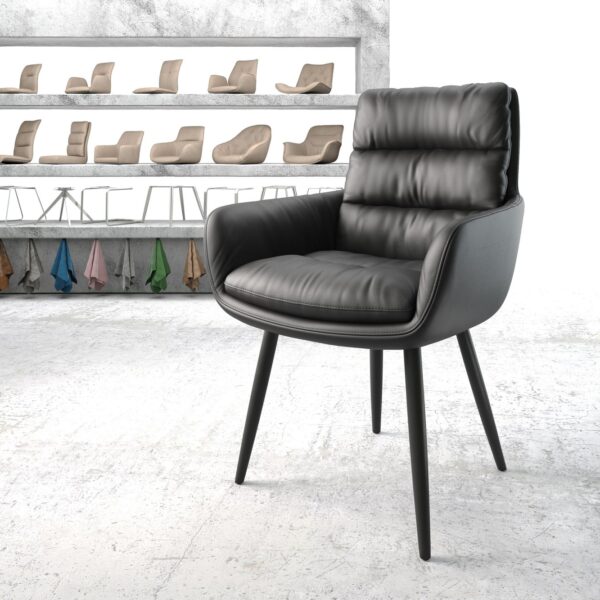Jídelní židle Abelia-Flex s područkami Pravá kůže Černá 4-nohá kónická Černá