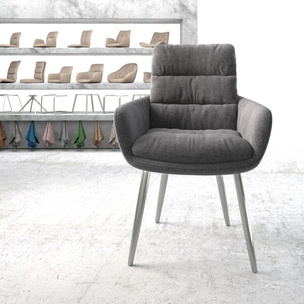 Jídelní židle Abelia-Flex s područkami Texturovaná tkanina Světle Šedá 4-nohá kuželová nerezová ocel