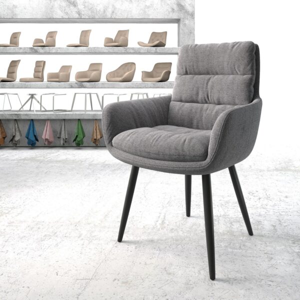 Jídelní židle Abelia-Flex s područkami Strukturovaná tkanina Světle Šedá 4-nohá kónická Černá