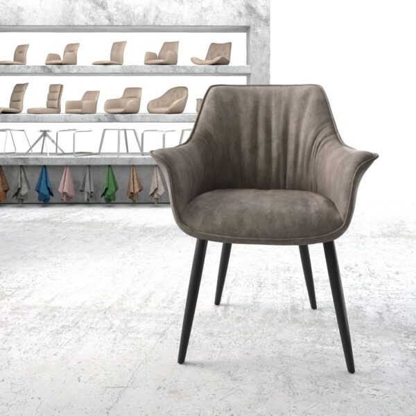 Jídelní židle Keila-Flex s područkami Taupe Vintage 4-nohá kónická Černá
