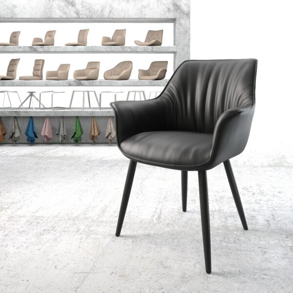 Jídelní židle Keila-Flex s područkami Pravá kůže Černá 4-nohá kónická Černá