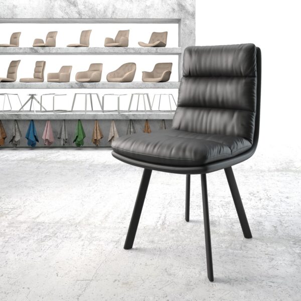 Jídelní židle Abelia-Flex Pravá kůže Černá čtyřnohá oválná Černá