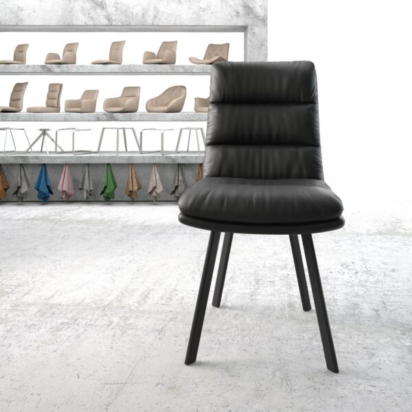 Jídelní židle Abelia-Flex Pravá kůže Černá čtyřnohá oválná Černá
