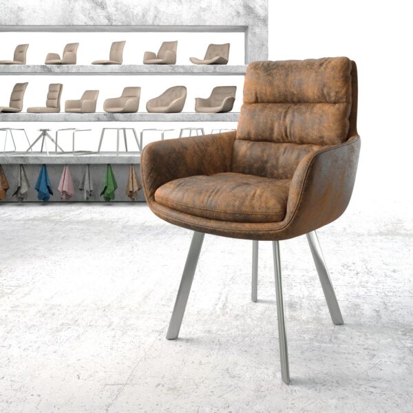 Jídelní židle Abelia-Flex s područkami Hnědá Vintage 4-nohá oválná nerezová ocel
