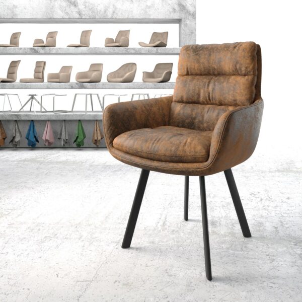 Jídelní židle Abelia-Flex s područkami Hnědá Vintage 4-nohá oválná Černá