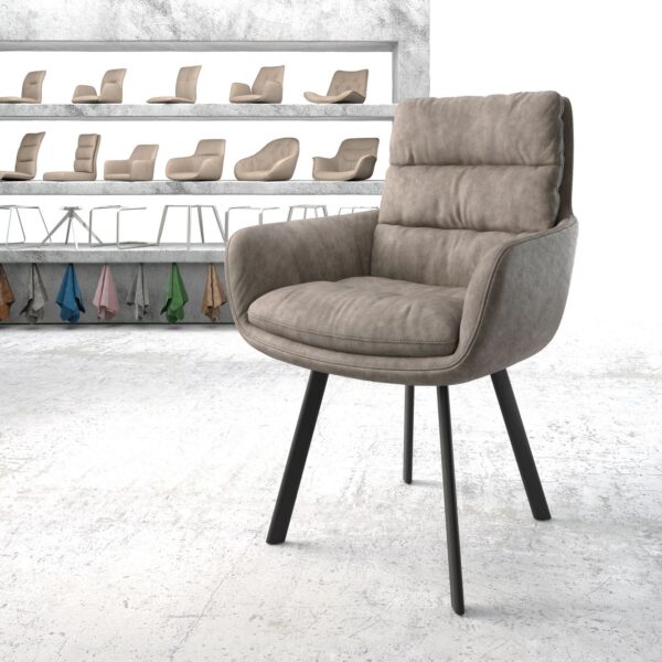 Jídelní židle Abelia-Flex s područkami Taupe Vintage 4-nohá oválná Černá