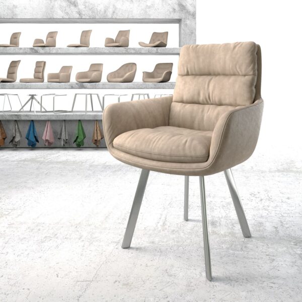 Jídelní židle Abelia-Flex s područkami Béžová Vintage 4-nohá oválná nerezová ocel