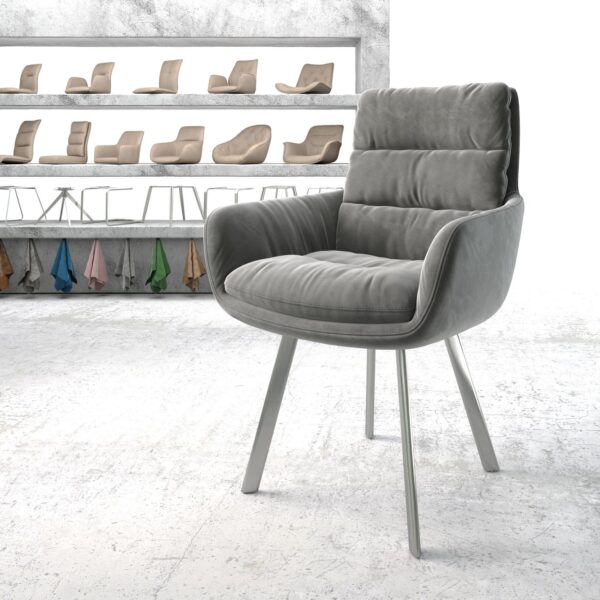 Jídelní židle Abelia-Flex s područkami Samet Šedá 4-nohá oválná nerezová ocel