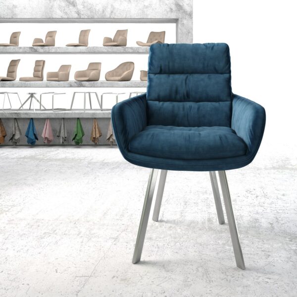 Jídelní židle Abelia-Flex s područkami Samet Modrá 4-nohá oválná nerezová ocel