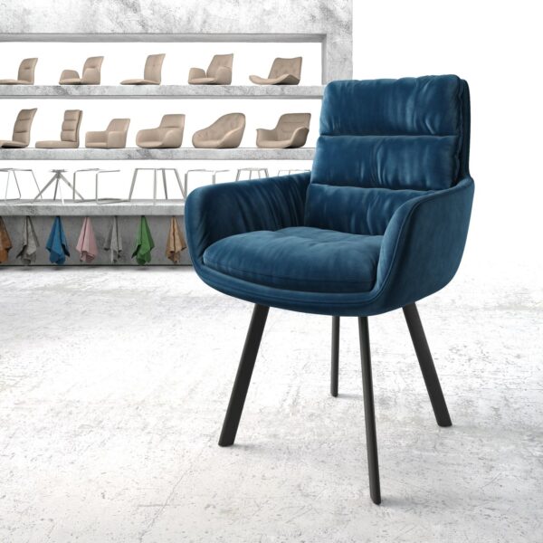 Jídelní židle Abelia-Flex s područkami Samet Modrá čtyřnohá oválná Černá