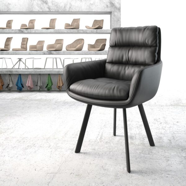 Jídelní židle Abelia-Flex s područkami Pravá kůže Černá čtyřnohá oválná Černá