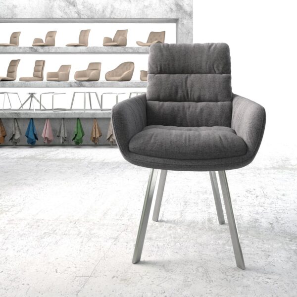 Jídelní židle Abelia-Flex s područkami Texturovaná tkanina Světle Šedá Oválná 4-nohá nerezová ocel