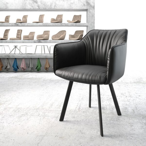Jídelní židle Elda-Flex s područkami Pravá kůže Černá čtyřnohá oválná Černá