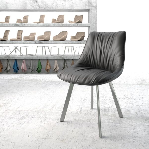 Jídelní židle Elda-Flex Pravá kůže Černá čtyřnohá oválná z nerezové oceli