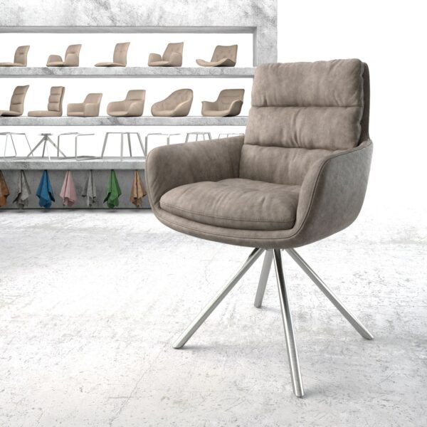Otočná židle Abelia-Flex s područkami Taupe Vintage Cross Base Round Nerezová Ocel