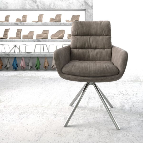 Otočná židle Abelia-Flex s područkami Taupe Vintage Cross Base Round Nerezová Ocel