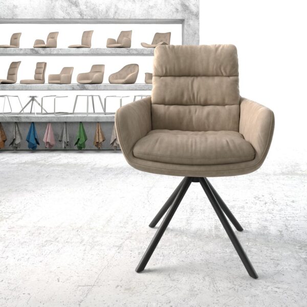 Otočná židle Abelia-Flex s područkami Béžová Vintage Cross Rám Round Černá