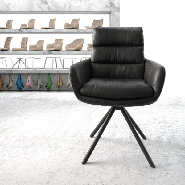 Otočná židle Abelia-Flex s područkami Pravá kůže Černá křížová základna kulatá Černá