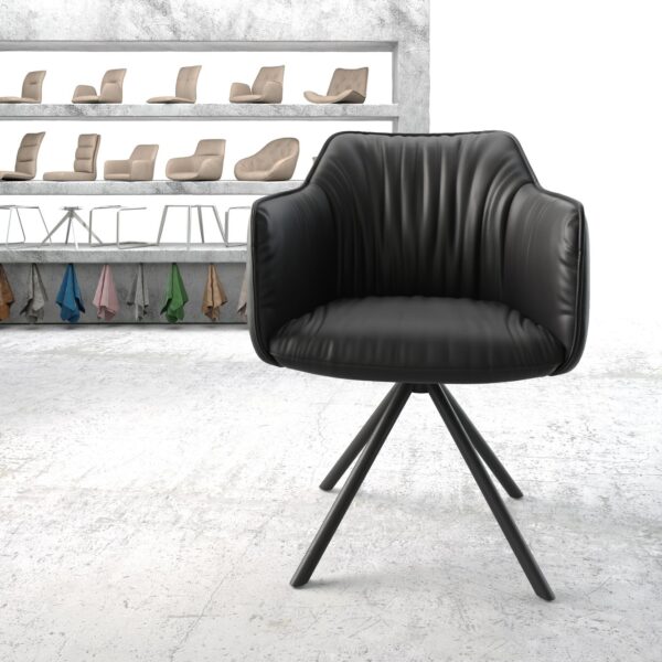 Otočná židle Elda-Flex s područkami Pravá kůže Černá křížová základna kulatá Černá