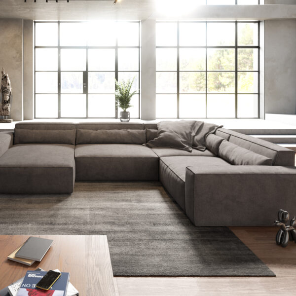 Pohovka ve tvaru U Sirpio XL 360×260 cm mikrovlákno khaki hnědá variabilní