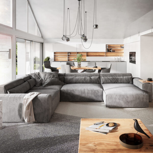 Pohovka ve tvaru U Sirpio XL 360×260 cm mikrovlákno taupe variabilní