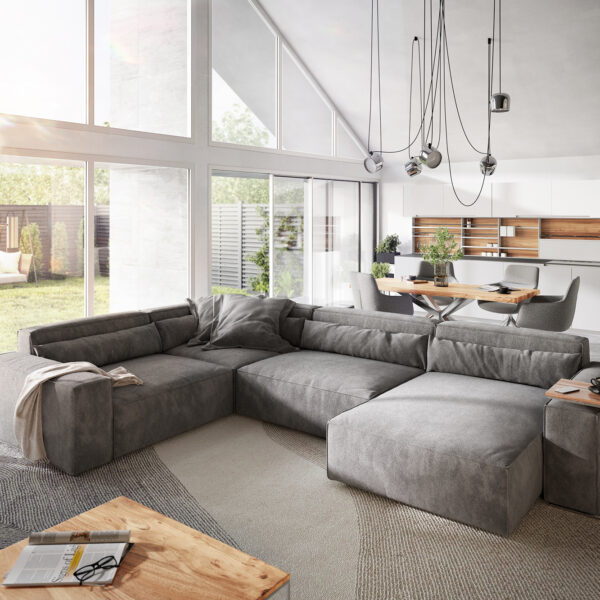 Pohovka ve tvaru U Sirpio XL 360×260 cm mikrovlákno taupe variabilní