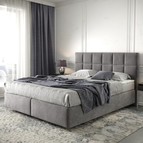 Postel Boxspring Dream-Fine 160×200 cm mikrovlákno taupe s matrací a topperem