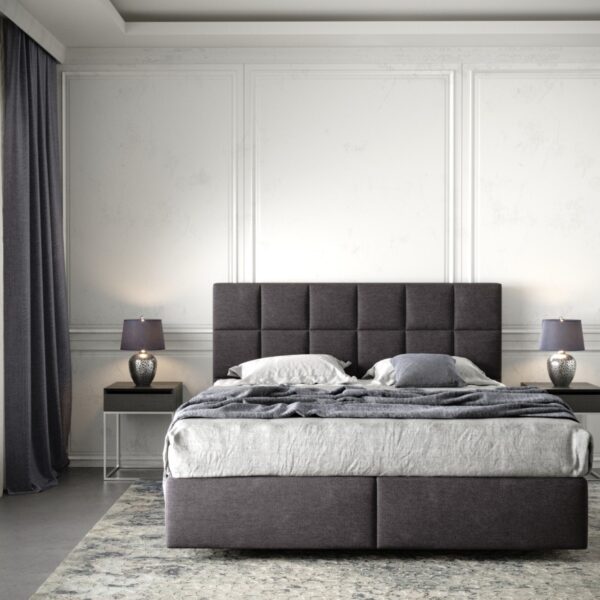 Postel Boxspring Dream-Fine 160×200 cm mikrovlákno černé s matrací a topperem