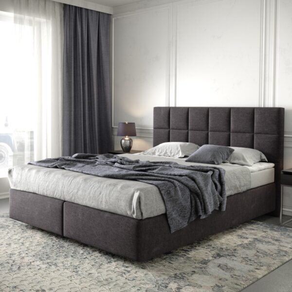 Postel Boxspring Dream-Fine 160×200 cm mikrovlákno černé s matrací a topperem