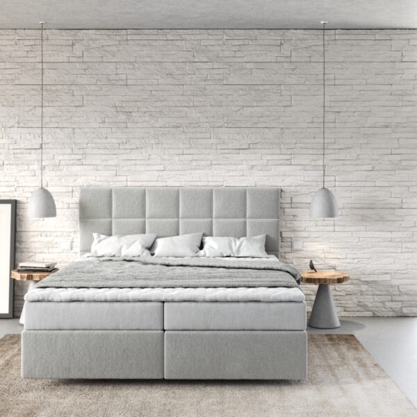 Postel Boxspring Dream-Fine 160×200 cm mikrovlákno stříbrně šedá s matrací a topperem