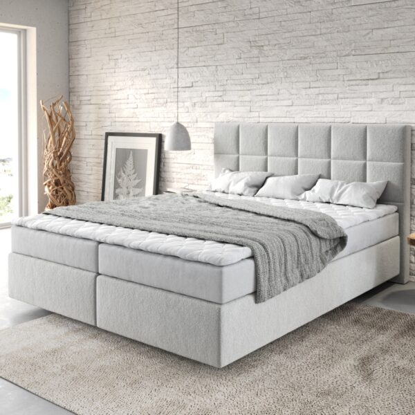 Postel Boxspring Dream-Fine 160×200 cm mikrovlákno stříbrně šedá s matrací a topperem